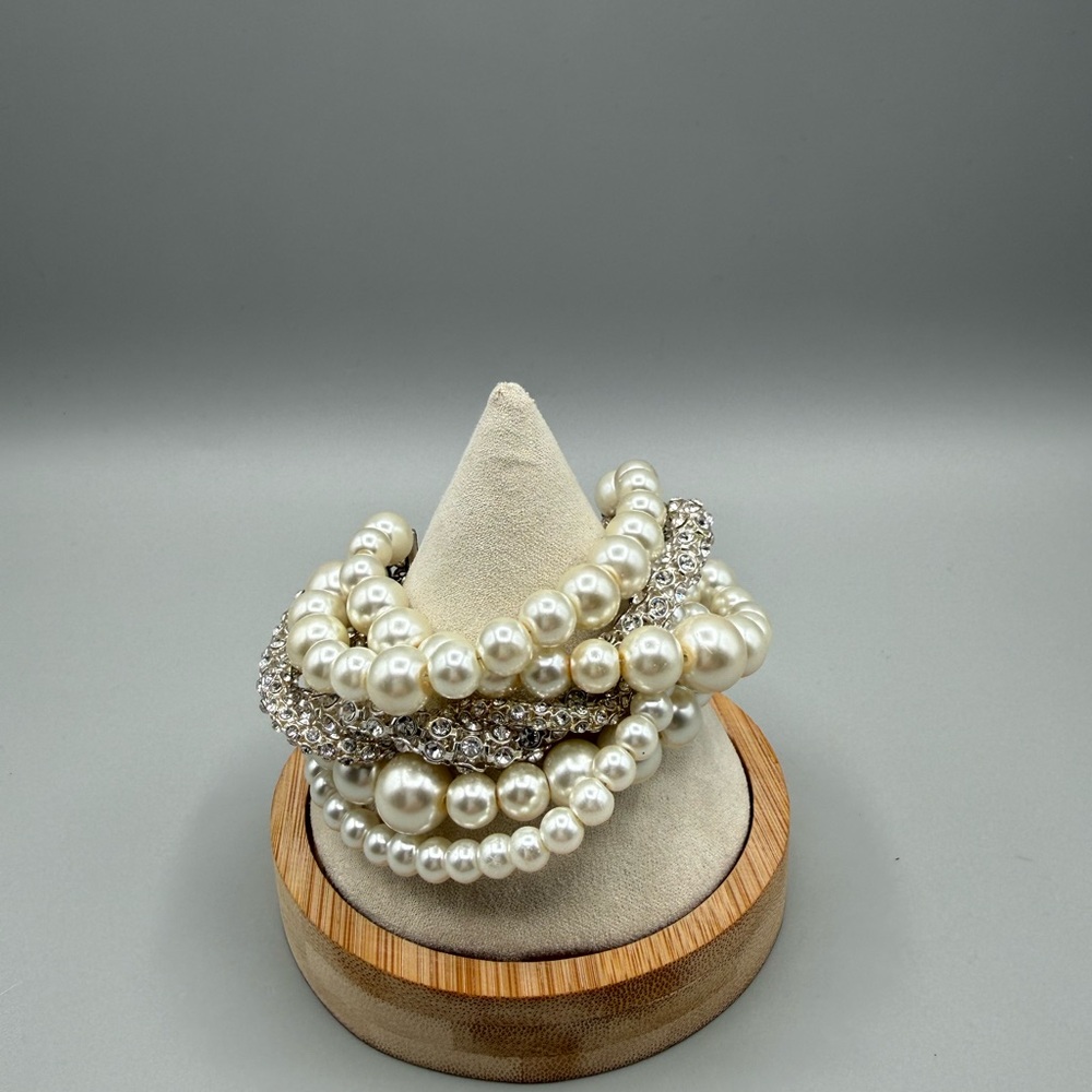 Silver tone faux pearl beaded bracelet